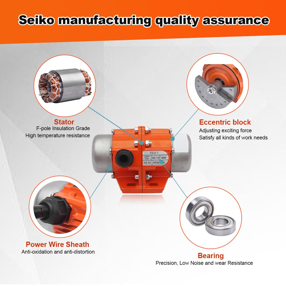 ATO AC 100W Concrete Vibrator Motor Adjustable Amplitude Easy to Install Low Noise Concrete Vibrating Motor Multi-Application Vibrator,1 Phase 3600rpm 110V, Used for Shaker Table, Sifters, Mixers