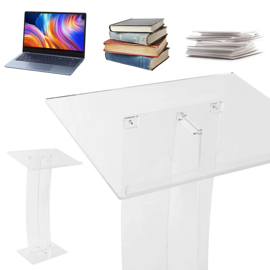 43.31 Inch Acrylic Clear Stand Up Church Pulpit Transparent Churches Lecterns Portable Hostess Stand for Classroom/Wedding/Conference/Lecture/Concert