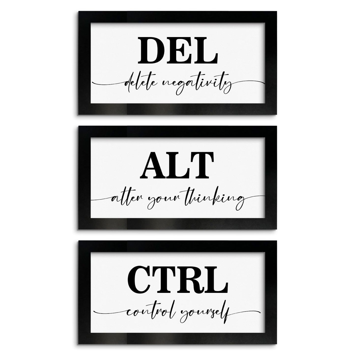 Pinetree Art Motivational Wall Art for Office Decor, CTRL ALT DEL Framed Inspirational Positive Quotes Canvas Print (black, 6"x12"x3)