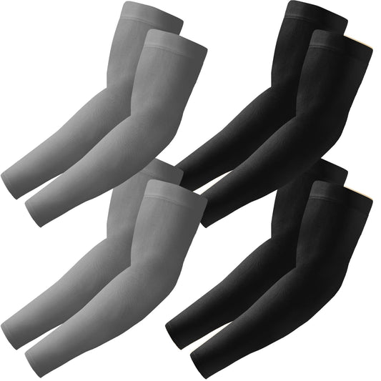VNLEXMC 4 Pairs Arm Sleeves to Cover Arms for Men & Women,UV Sun Protection,Cooling Sports Compression,Tattoo Cover Up Sleeve (2 Black+2 Gray)