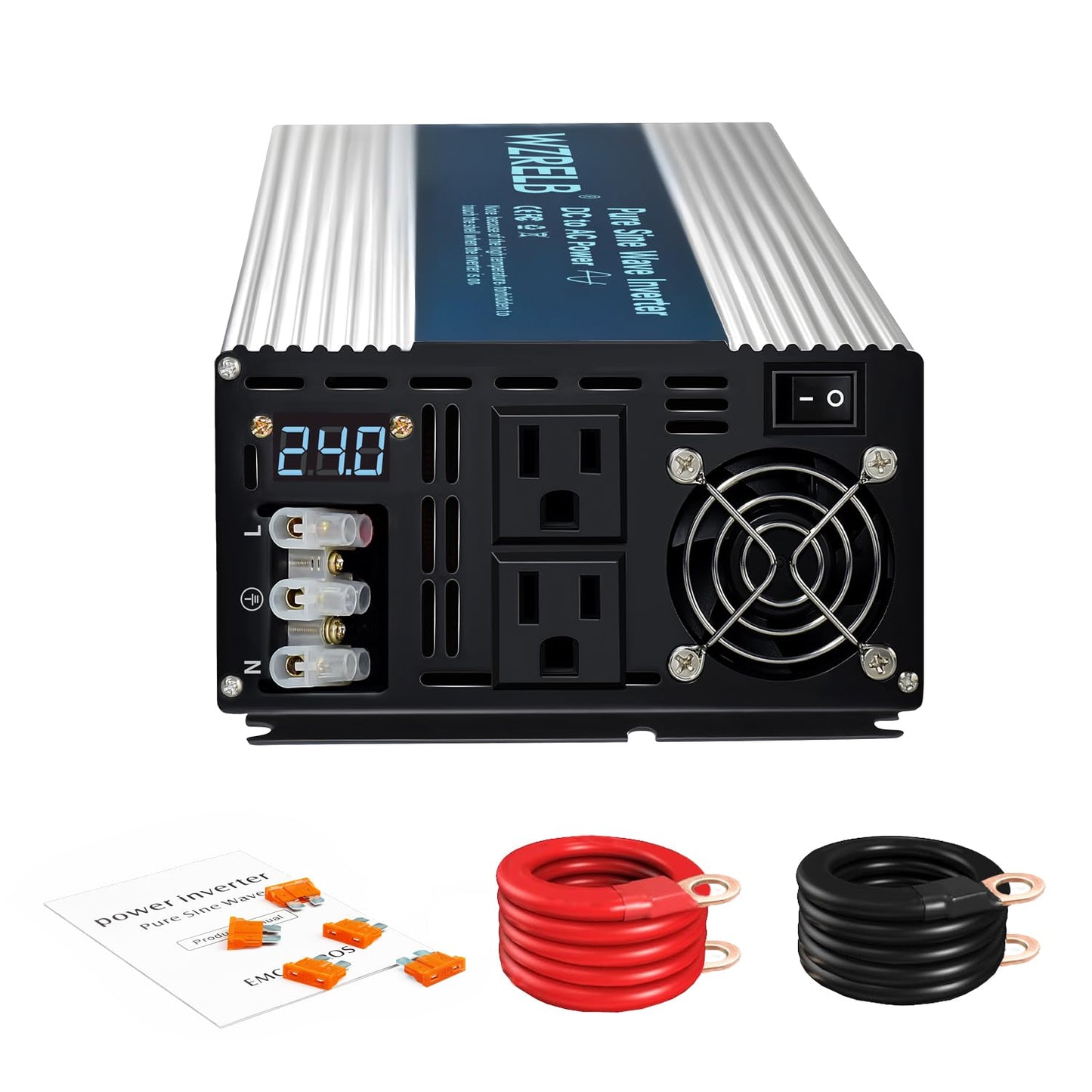 WZRELB 4000W Pure Sine Wave Inverter 48V DC to 110V 120V AC Power Converter with LED Display, Hardwire Terminal,Off-Grid Portable Power Inverter with Dual AC Outlets for Home, RV, Truck, Camping