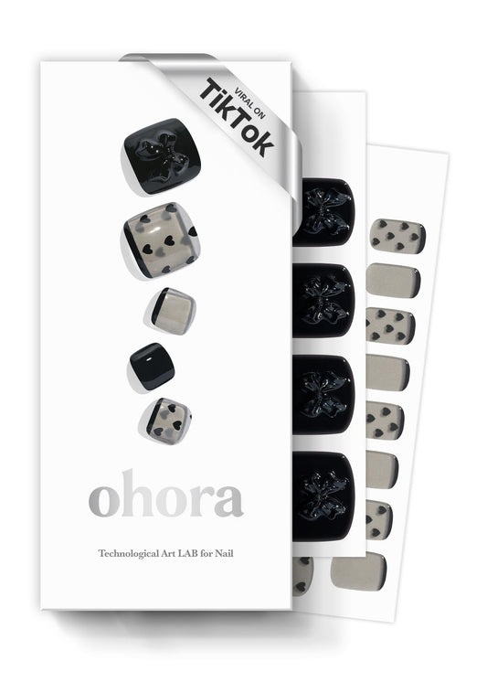 ohora Semi Cured Gel Pedi Strips (P Heart Lace) - Works with Any Nail Lamps, Salon-Quality, Long Lasting, Easy to Apply & Remove - Includes 2 Prep Pads, Nail File & Wooden Stick
