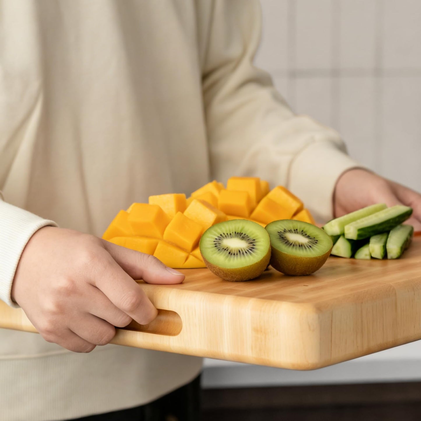 Vandroop Maple End Grain Wood Cutting Boards for Kitchen - 20x15x2” Rectangle Wooden Maple Butcher Block Kitchen Cutting Board - End-Grain Reversible Chopping Board with Finger Grips