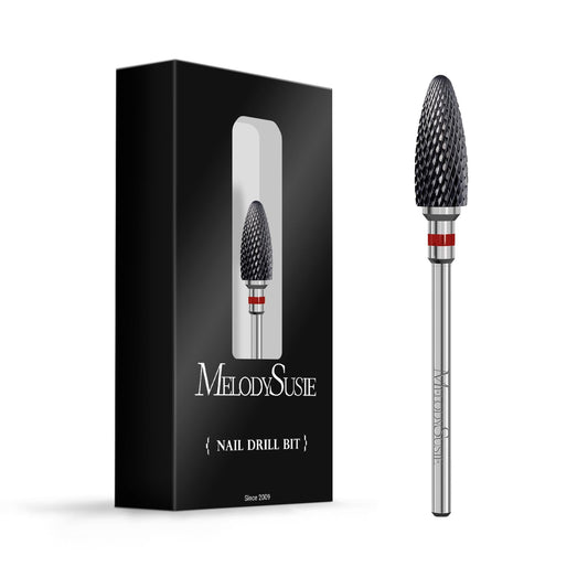 MelodySusie Ceramic Nail Drill Bit, 3/32'' (2.35mm) Professional Acrylic Nail File Flame Drill Bit for Manicure Pedicure Cuticle Gel Nail Polishing, Beginners Bits, Black, Series Bit-S, Fine