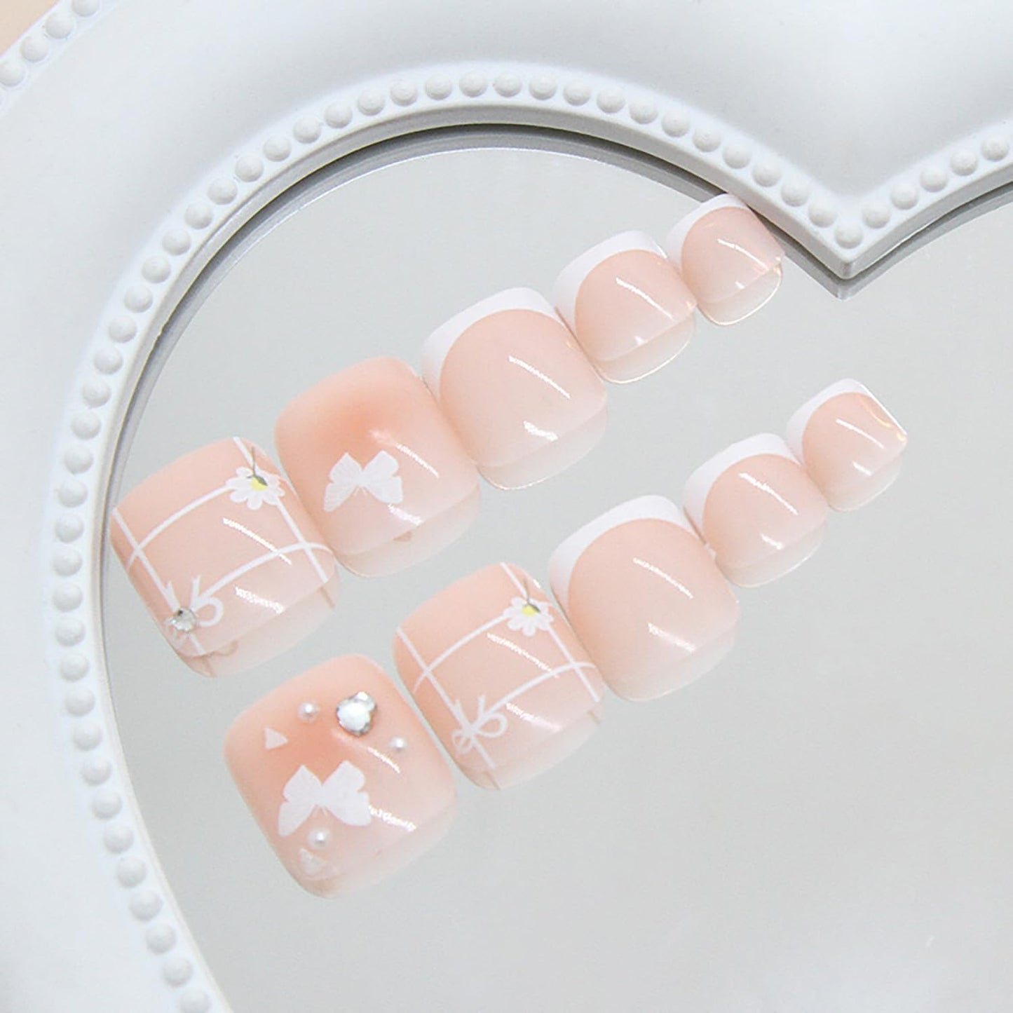 FIEONCIY Press on Toenails with Designs Acrylic Fake Nails for Toe Artificial False Nails with Charms Glue on Toe for Spring Summer Stick on Toenails for Women Girls(F173)