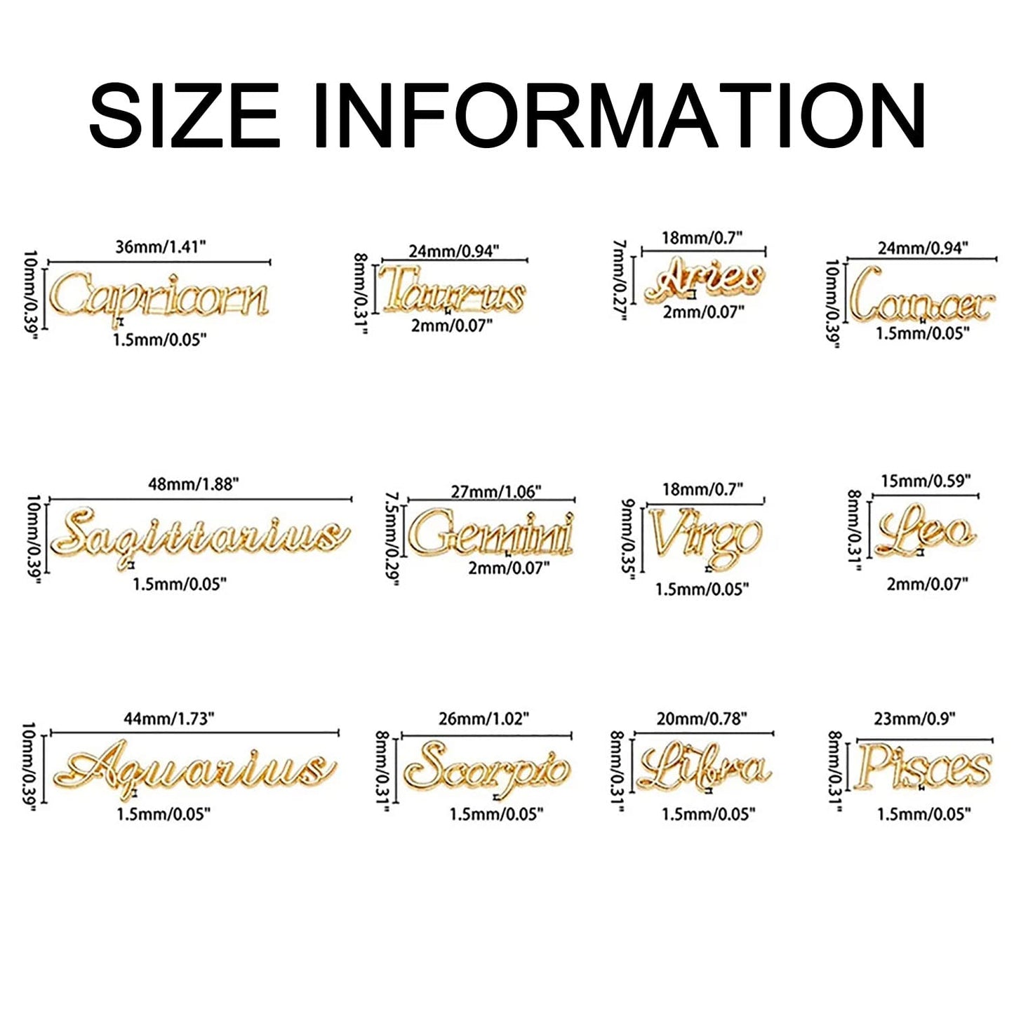 SILPECWEE 48pcs Zodiac Nail Charms 3D Gold Constellation Nail Jewels Dangle Alloy Letter Nail Art Charms Nail Rhinestones Charms for Nails Design Nail Art Decoration for Acrylic Nails