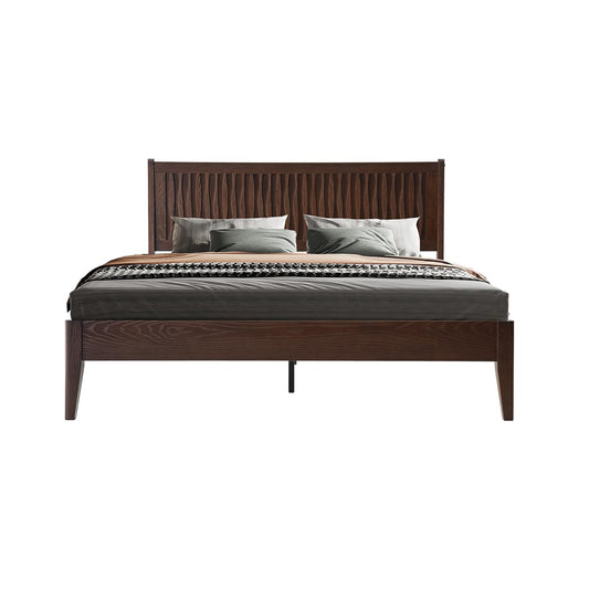 King Size Solid Wood Platform Bed Frame with Headboard & Footboard, 12 Sturdy Slats, Centre Metal Legs, Under-Bed Storage, Anti-Noise & Slip-Free, Easy Assembly, Dark Roast Oak Finish OLK-32