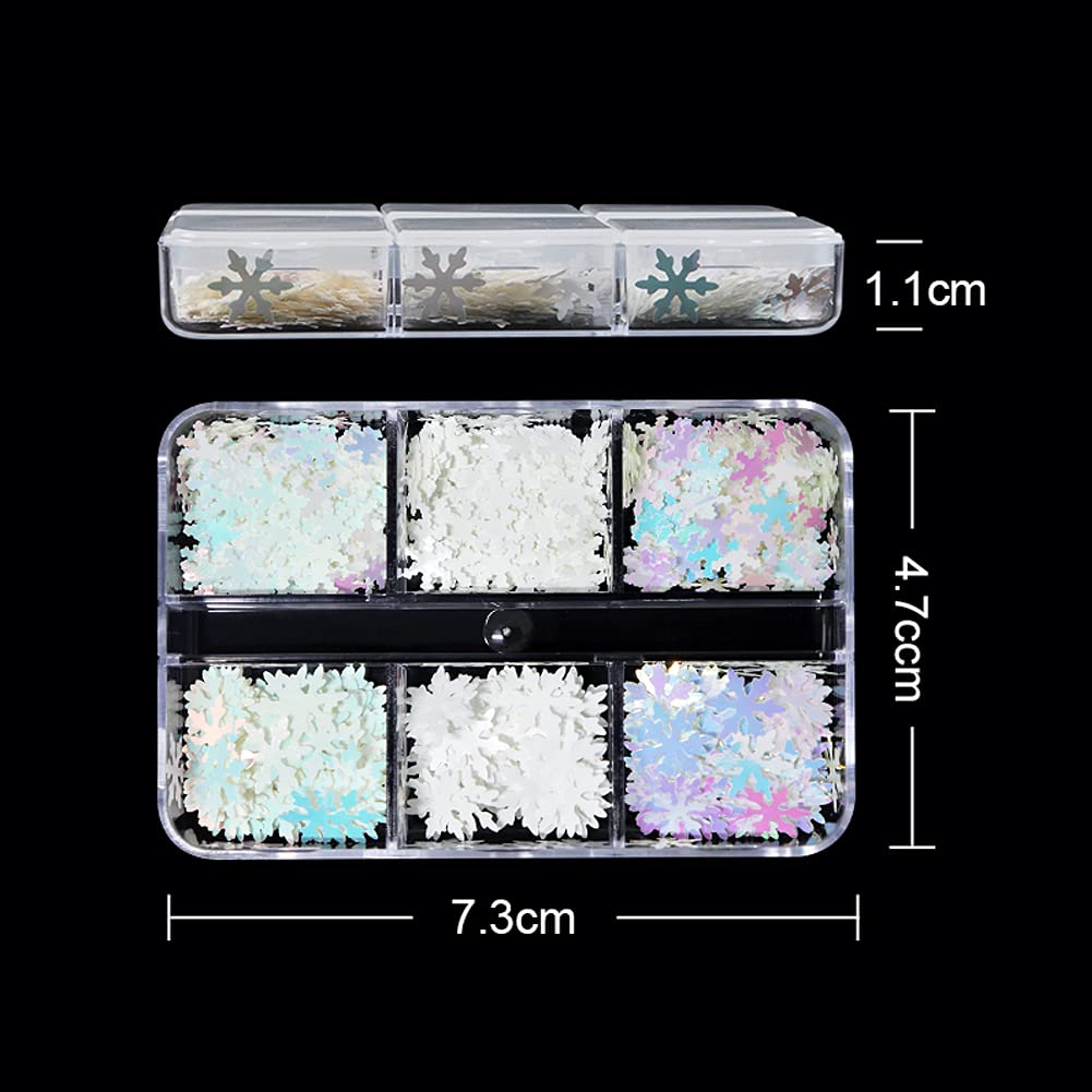 6 Grids 3D Snowflake Winter Nail Sequins - Snow Flakes Nail Glitter Christmas Snowflakes Designs Manicure, Xmas Nail Art Stickers for Winter, Nail Stickers for Christmas Party Accessories Decorations