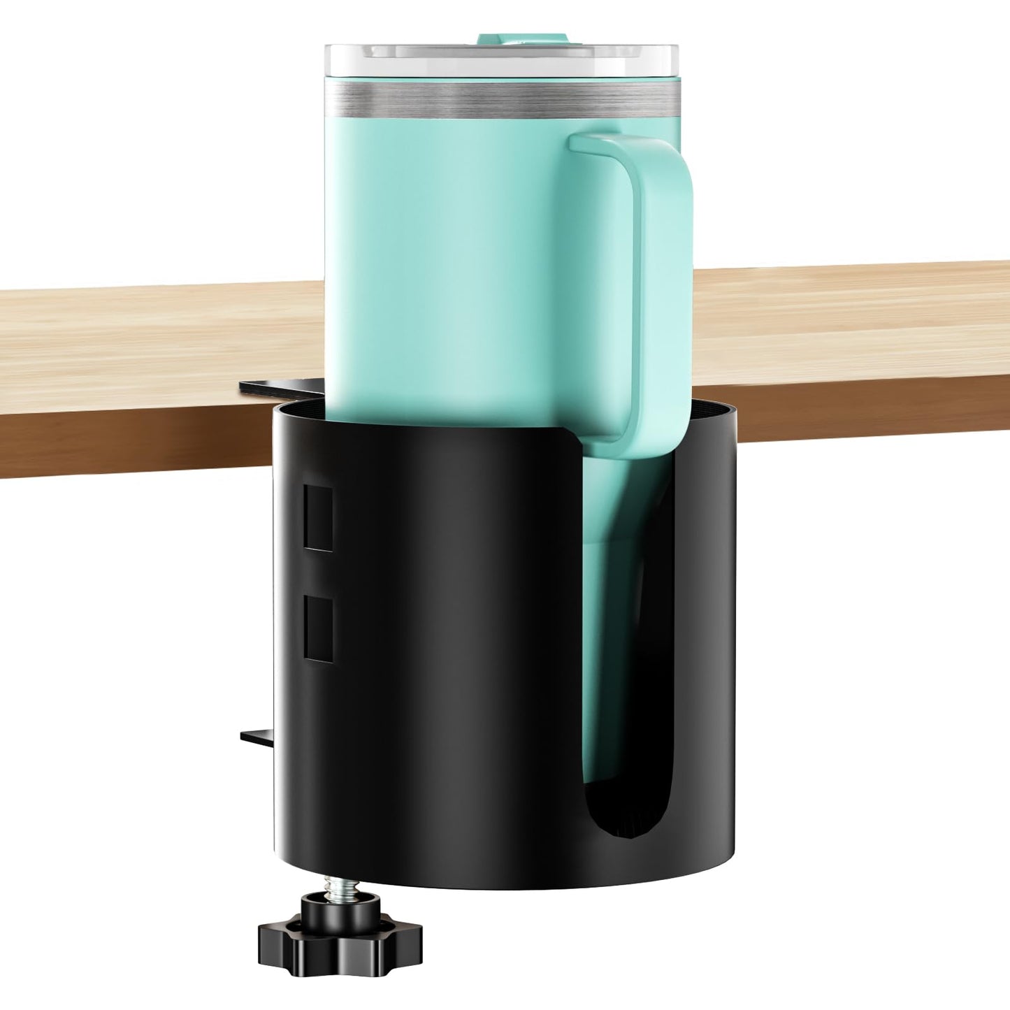 Deeper Desk Cup Holder, OOKUU Anti-Spill Cup Holder for Desk or Table, Sturdy and Durable, Easy to Install, Enough to Hold Coffee Cups, Water Bottles, Gaming PC Office Accessories, Black