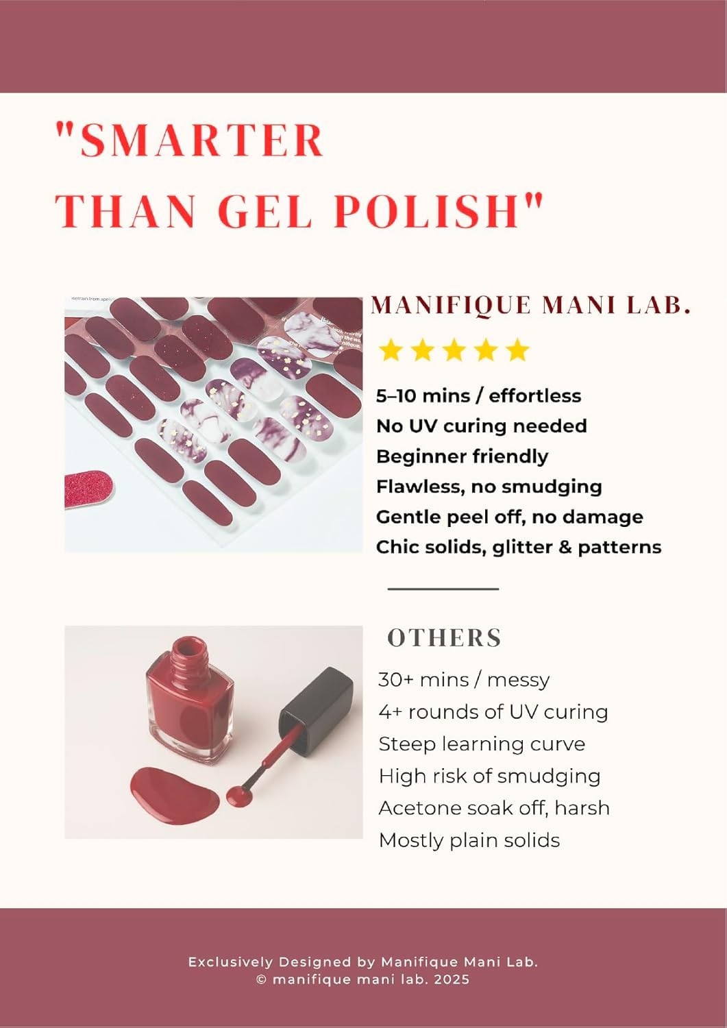 Manifique Mani Lab. Gel Nail Strips, UV Free Gel Stickers, Peel and Stick Nail Wraps, Salon Quality Nails, Long Lasting Manicure Kit, 32 Strips – Brown Coffee Ombre Gold Glitter