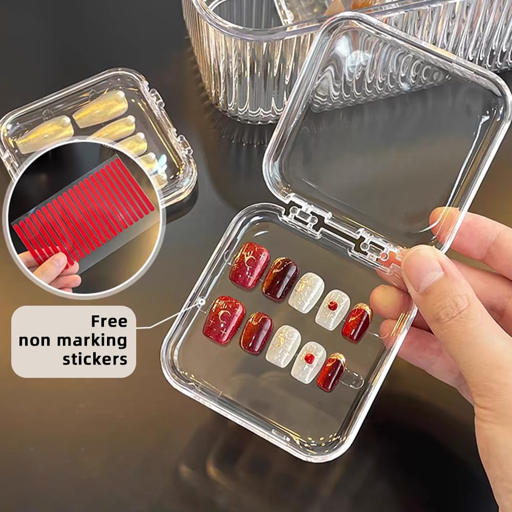 JOBEDE Press On Nail Case, 10 Pcs Press on Nail Boxes with1 Big Storage box 60 Pcs Adhesive Double Sided Tape