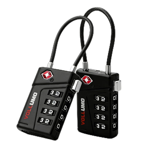 Vollumo TSA Approved Luggage Lock, 4-Digit Combination Cable Lock, Heavy Duty Travel Suitcase Lock with Flexible Steel Cable, for Backpack, Locker, Bag(Black（2-Pack）)