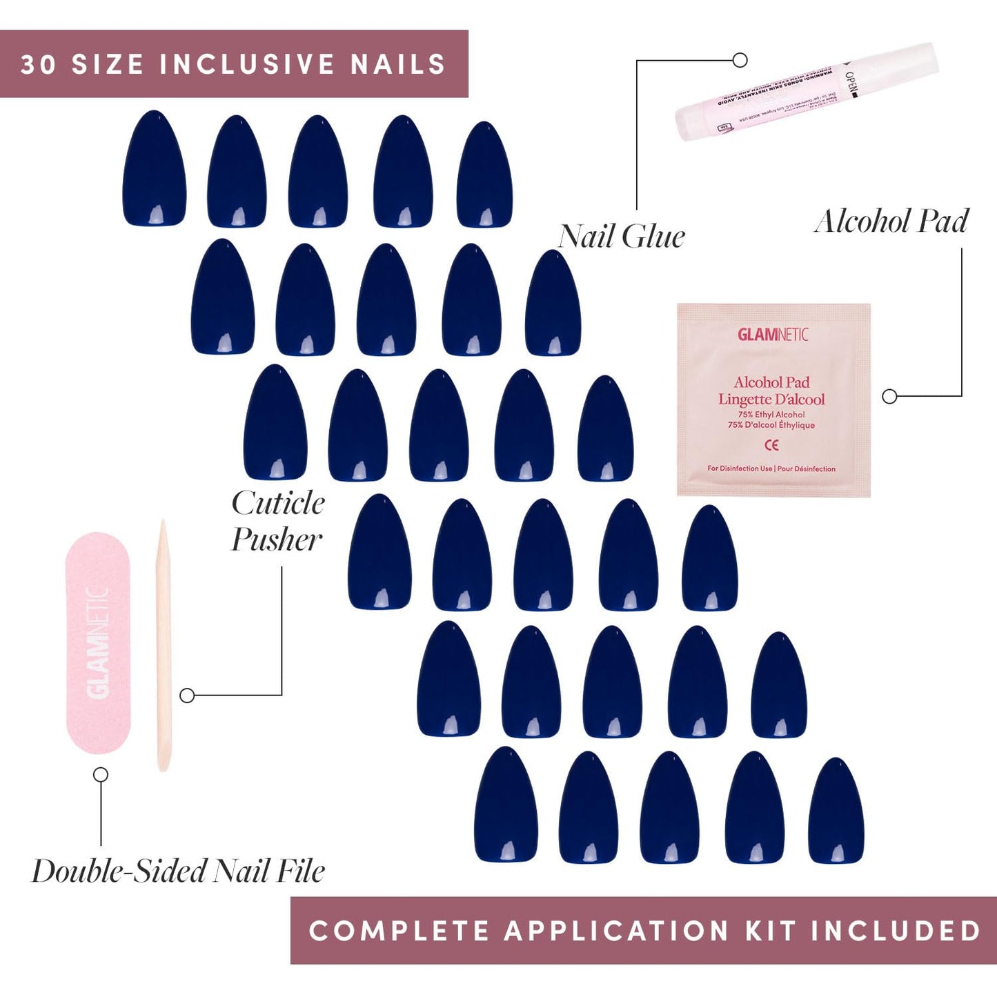 Glamnetic Press-On Nails Bundle - Mint Green, Midnight Blue & Unicorn Tears | Pastel Green Oval Fake Nails | Navy Blue Almond False Nails | Short Oval, Misty-Grey Nails with Metallic Finis