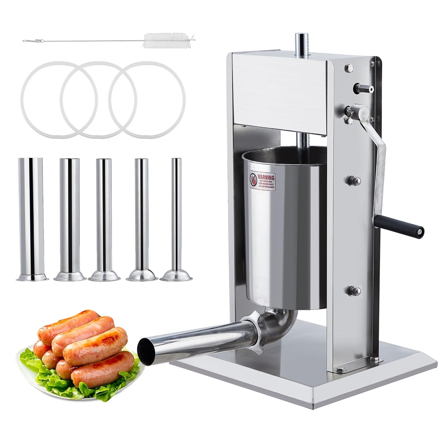 Sausage Stuffer, Manual 11LBS/5L Sausage Maker Machine, Meat Stuffer with Dual Speed, Stainless Steel Heavy Duty Sausage Filler with 5 Stuffing Tubes, for Commercial and Home Use
