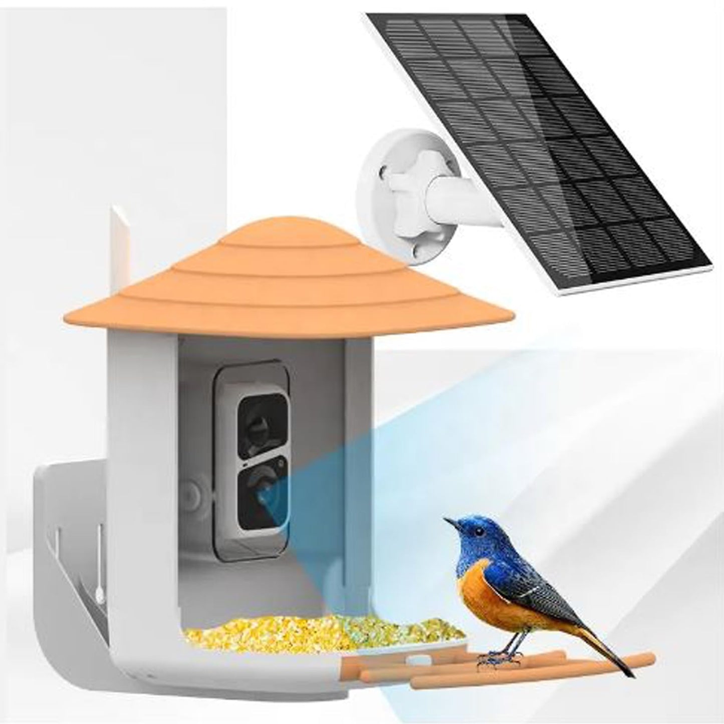 PAXI DAYA Solar Powered AI Window Bird Feeder with 2MP Camera Weatherproof Smart Outdoor Decor Metal Feeder for Birds Pack of 1 Orange