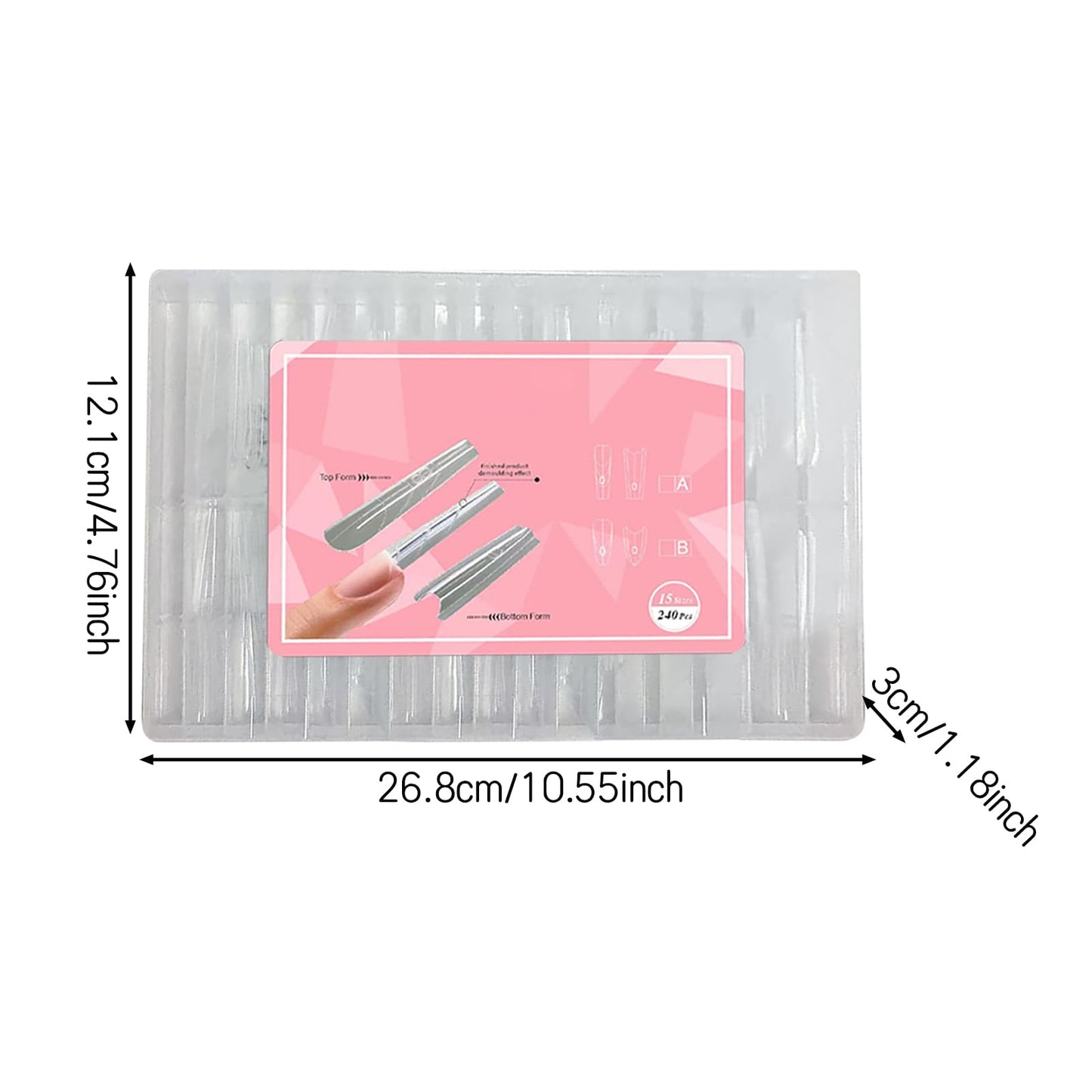 240 Pieces Sandwich Dual Nail Forms - Long Coffin/Almond Round, Quick Nails Extensions with Guide Lines,for Poly Gel and Builder Nail Gel, Reusable for Salon, DIY Nail Art (Transparent Long Coffin)