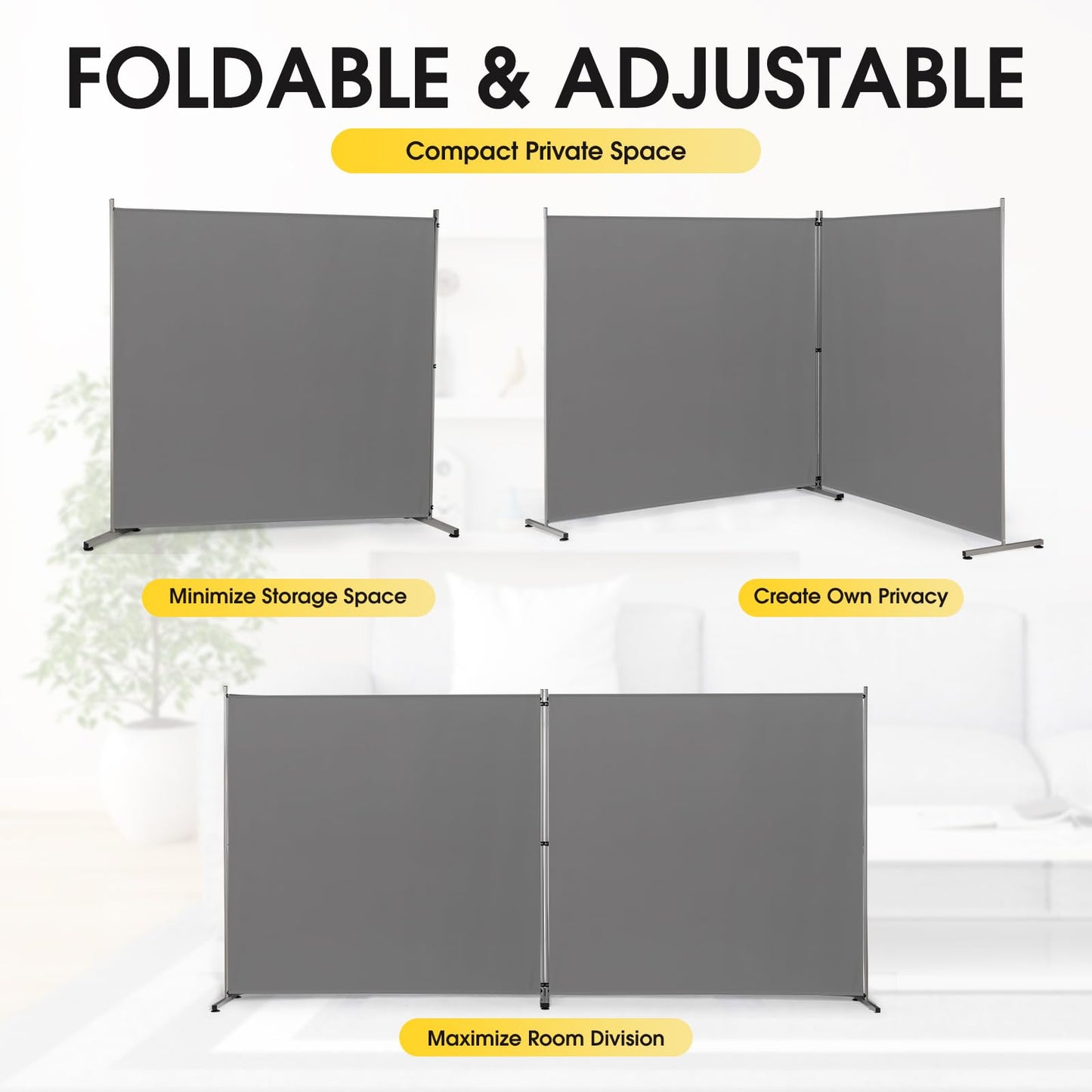 Rantila Indoor Room Divider, Portable Office Divider, Room Divider Wall Screen 2 Large Panel, Folding Partition Privacy Screen Walls Dividers for Room Separator 142" W x 71" H,Gray