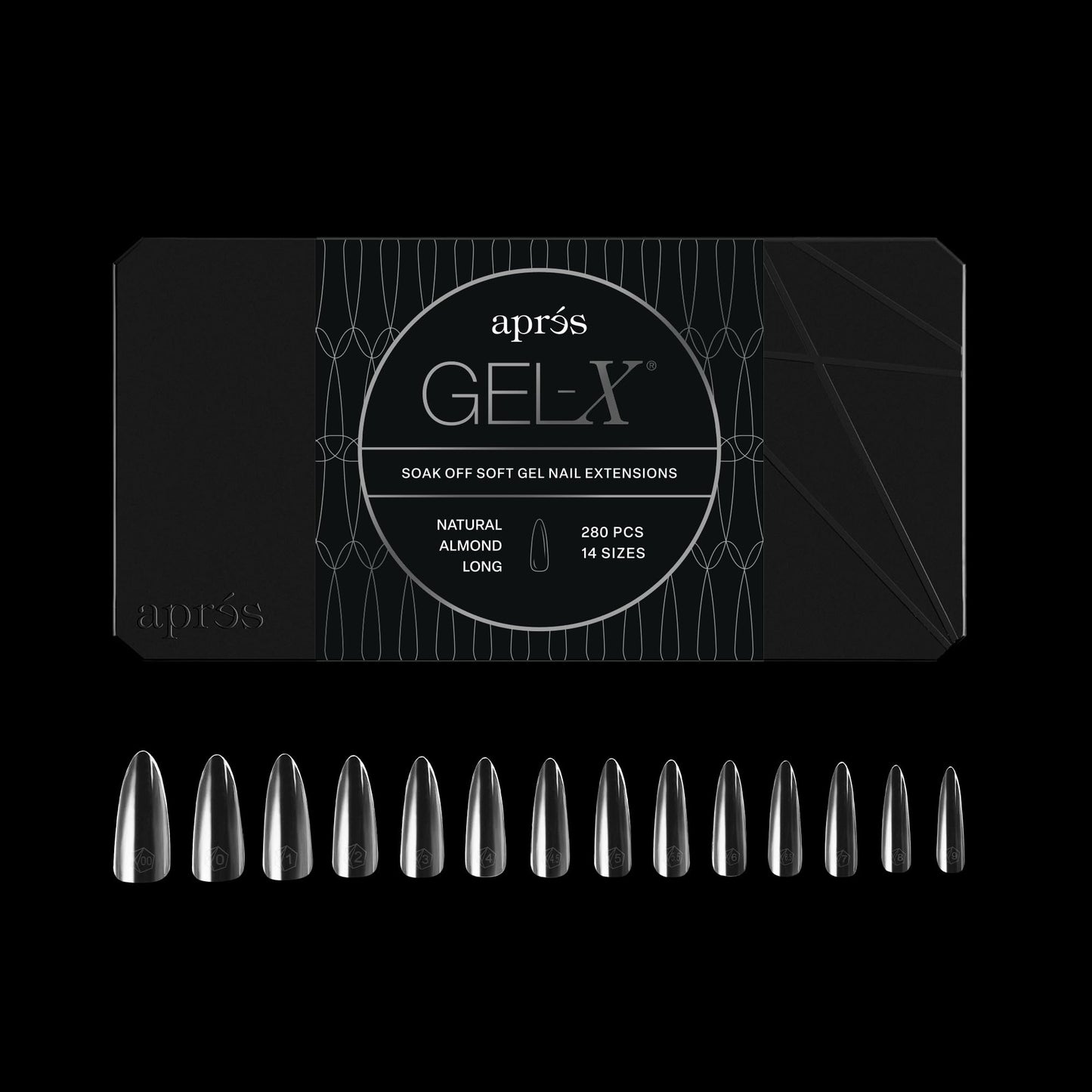 Apres Gel-X® Almond Box of Nail Tips | 280 Gel-X Tips, Soft Tips, 14 Sizes 00-9 | Half-sizes Included (Natural Almond Long, 280 Count)
