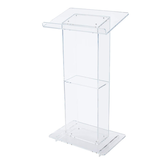 OEF Furnishings CoreGhost Series Commercial-Grade Modern Clear Acrylic Lectern with Shelf (24-inch Reading Surface)