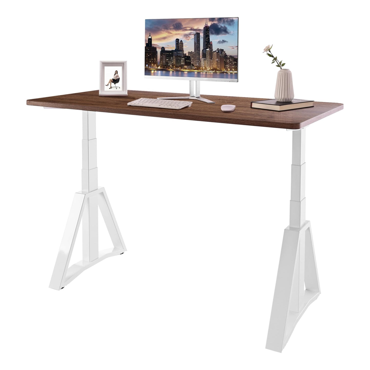 Fromann Electric Height Adjustable Sitting Standing Desk Frame Dual Motors 3 Stages Sit Stand Desk Base Legs Only (White)