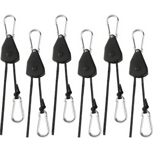 Longer 15ft Ratchet Strap Rope Tie Down Rope Rollers 6 Pack Paracord Tarps Tie Downs Small Cam Jam Retractable Paracord Ropes Tightener for Tent Canopy Use 1/8 inch