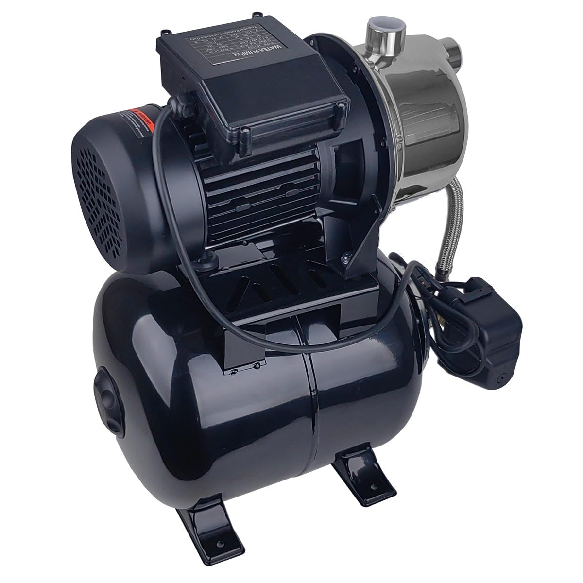 ZYIY 1.6HP Shallow Well Pump with Pressure Tank, 3400L/H, 110V,Stainless Steel Irrigation Jet Pump, 157.5F Centriffugal Pump, Automatic Water Booster Jet Pump for Home, Garden, Lawn