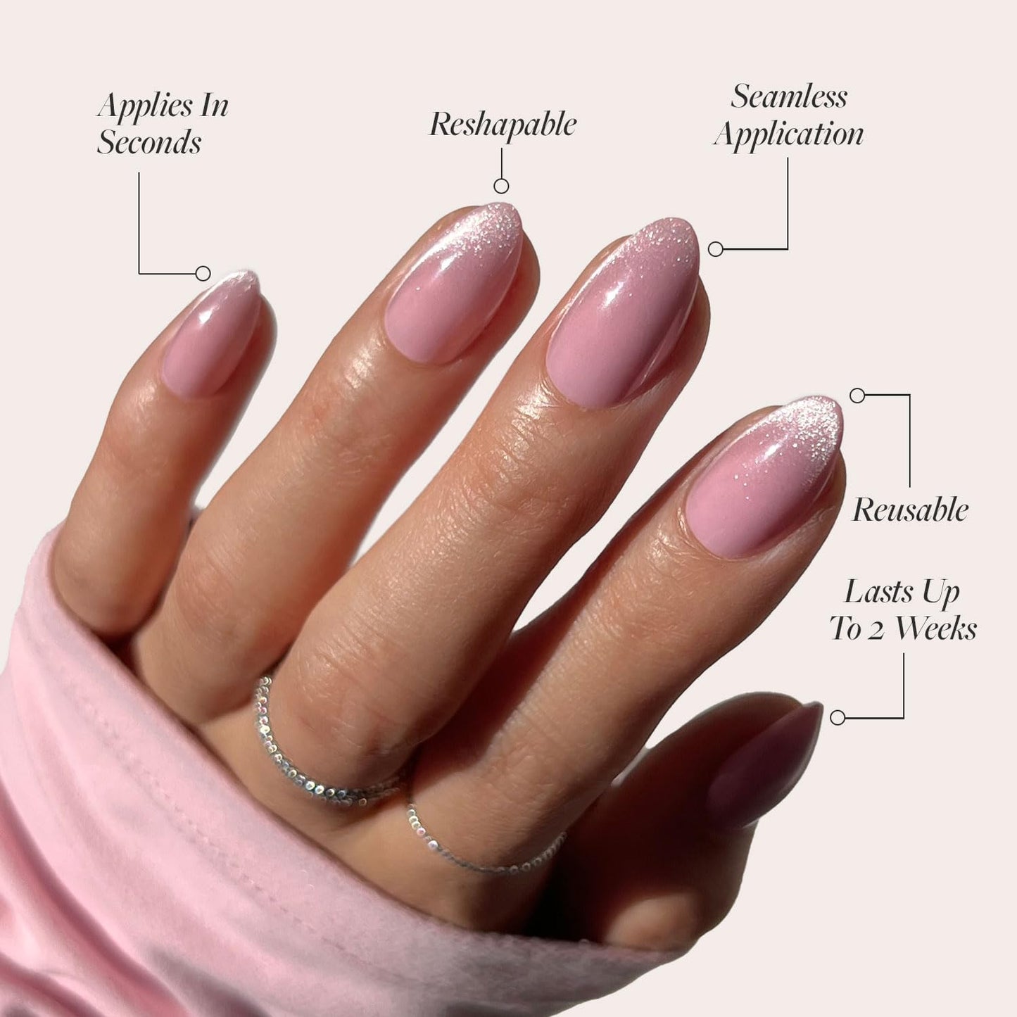 Glamnetic Press-On Nails Bundle - Lovers Blush & Caviar | Pink Short Almond Fake Nails with Glossy Velvet Finish | Short Almond Black French Tip False Nails | Reusable, Salon-Quality Nail Kits