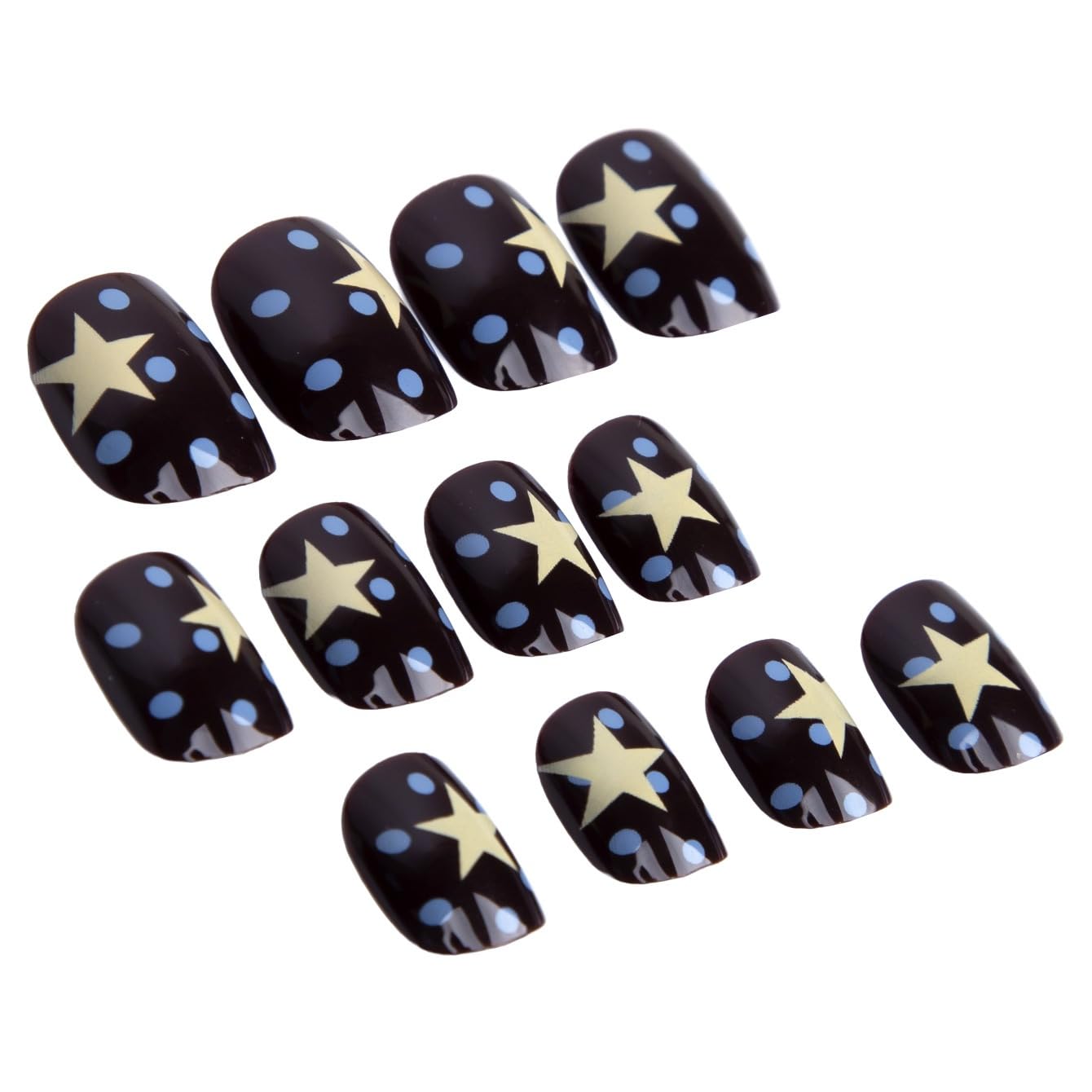 CTTHNBD Short Press on Nails Round - Dark Blue Fake Nails with Star Spot Design - Independence Day False Nails for Women - 24 Pcs