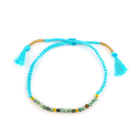 GEMSYMPHONY Tibetan Turquoise Gemstone Beads Braided Bracelet – 3.5mm Natural Stone Beads, Handmade Adjustable Braided Rope Bracelet, Healing Crystal Jewelry for Men & Women, Unisex Boho Gift