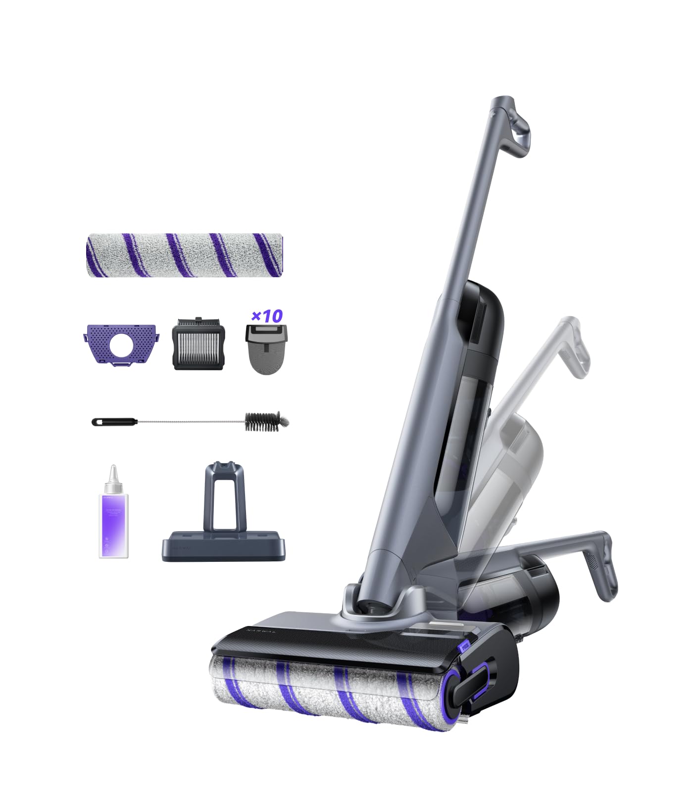 NARWAL S30 Pro Wet Dry Vacuum Cleaner with 20000Pa Suction, Cordless Vacuum Mop for Hard Floors, Tangle-Free Hair-Cutting, 180° Lie Flat, 194°F Self-Cleaning, Disposable Waste Bag, Edge Cleaning