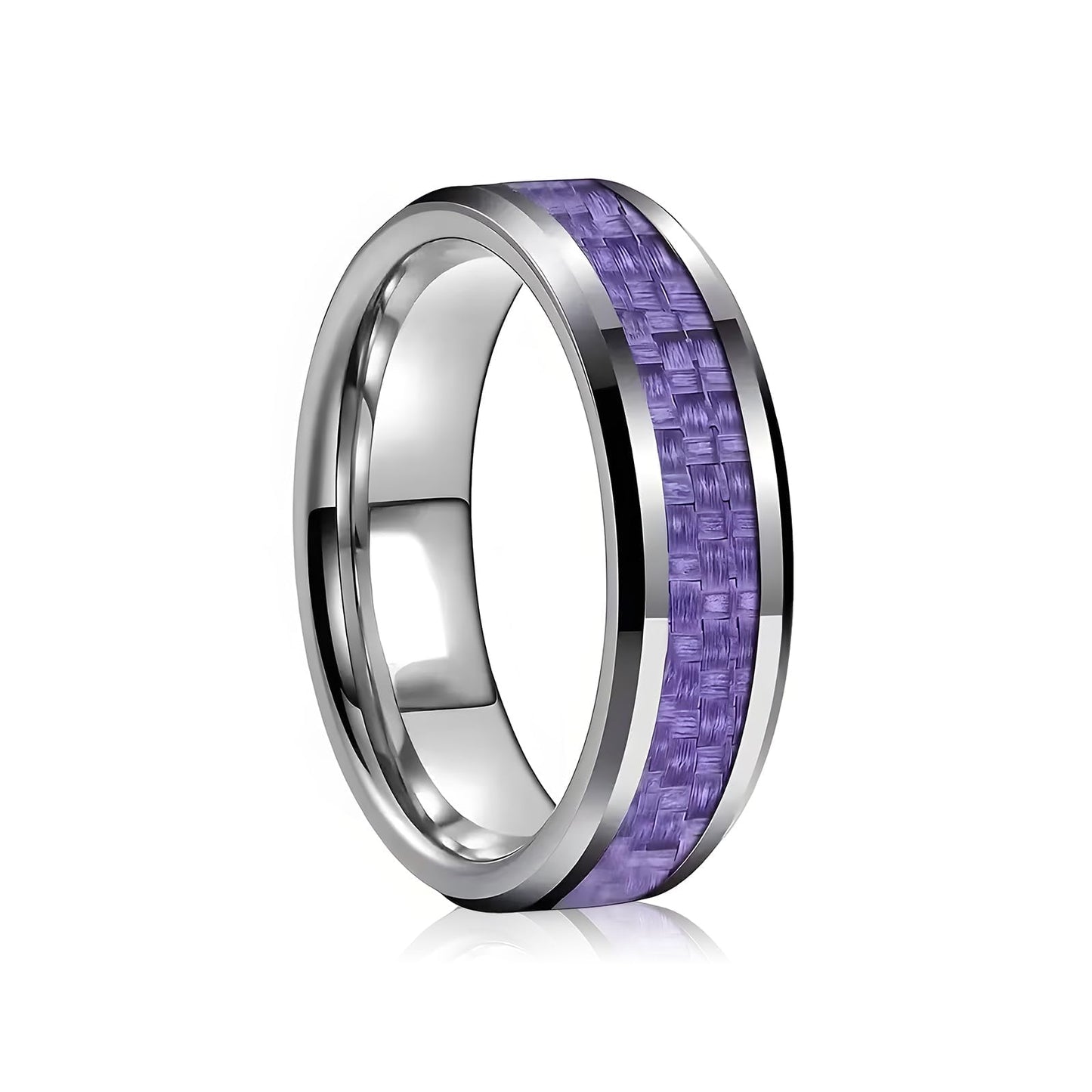HJIMMNHONG New Carbon Fiber Fashion Rings Double Beveled Edge Delicate Polished Simple Stainless Steel Mens and Women Rings,8mm,Purple,Size 9