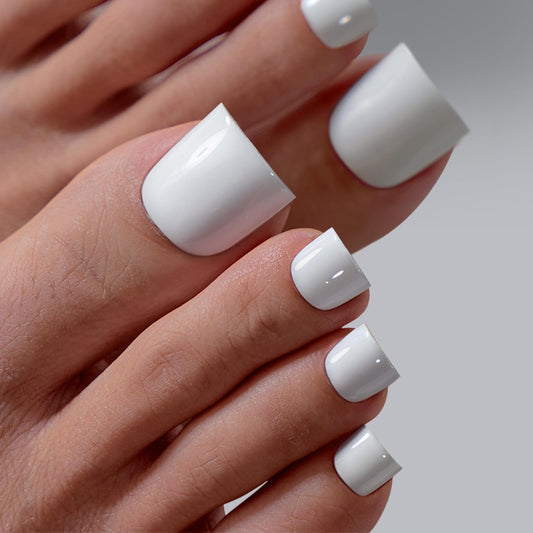 BTArtbox Press On Toenails - Sharp Square Opaque White Toe Nail Press Ons with Glue for Women, Fake Toe Nail Tips in 15 Sizes - 30 Toenails Kit, Ivory White