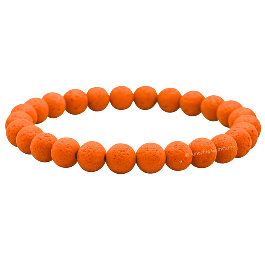 Amazing Gemstone Crystal Bracelet for Women Men's Gifts - Protection Healing Crystal Bracelet - 8mm Gemstone Beaded Stretchable Bracelet Pulseras Para Hombres Mujer Stocking Stuffers Mothers Day Gift (Orange Lava)