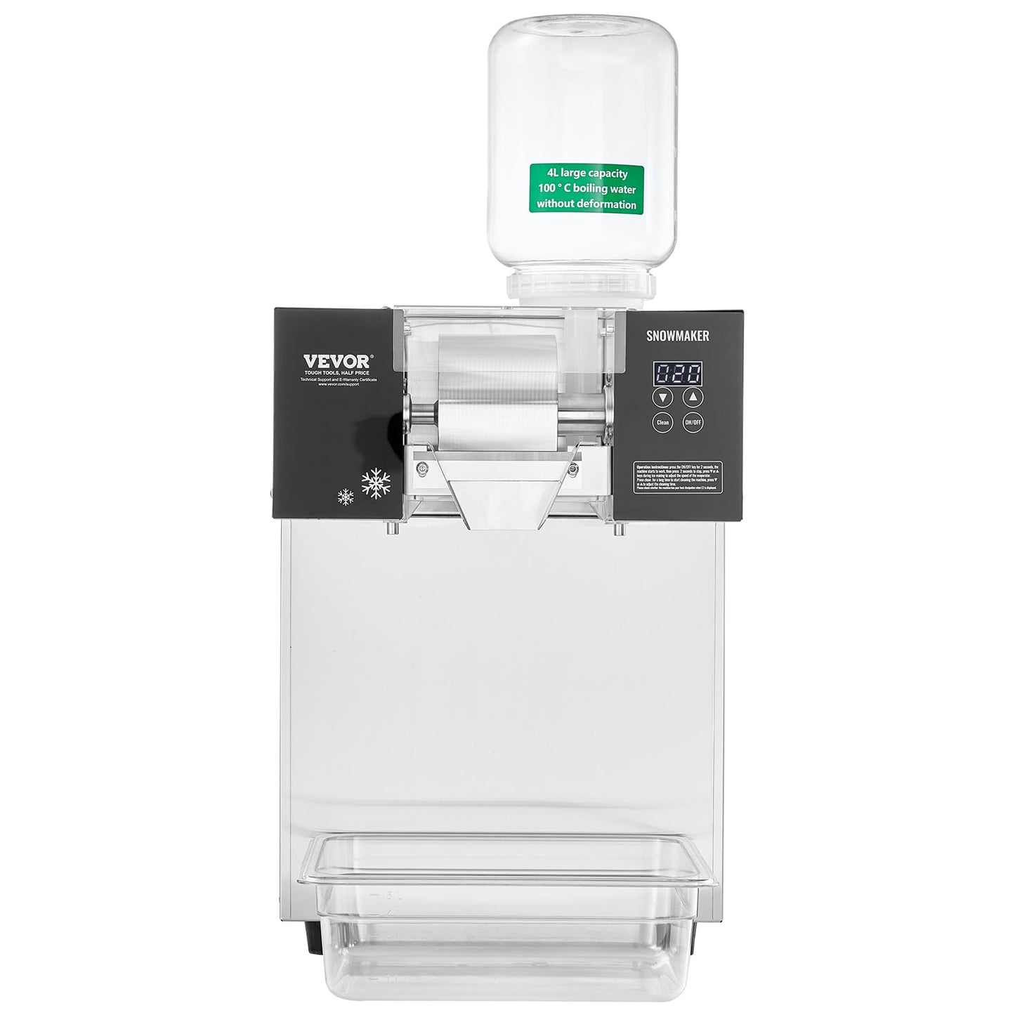 VEVOR Commercial Snowflake Ice Machine, 385LBS/24H Snowflake Ice Maker, Stainless Steel Ice Shaver Machine, Electric Snow Cone Maker, Liquid Cooling System for Rapid Heat Dissipation, Ice Cream