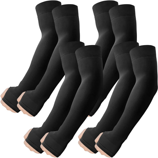 ROXUN 4 Pairs Arm Sleeves with Thumb Hole, Cooling UV Sun Protection Compression Tattoo Cover Up for Men/Women 4 Black
