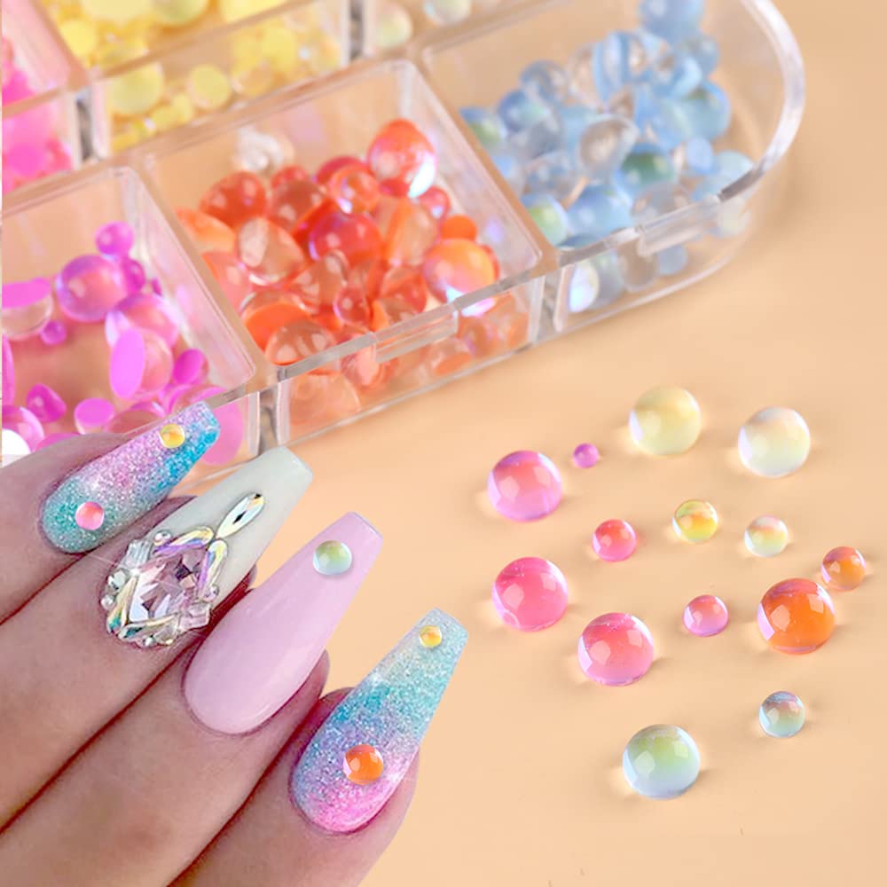 Aurora Mermaid 3D Bubble Beads Nail Charms, 6 Grids Mixed Color Crystal Gems, Flatback Rhinestones for DIY Nail Art