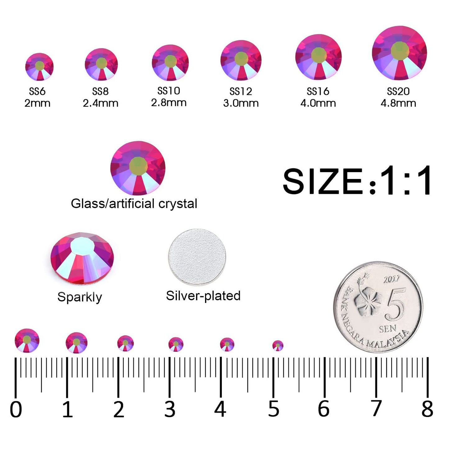 Meibite Red AB Glass Flatback Rhinestones for Nails, Crafts & Clothes – 4240PCS 6 Sizes (SS6–SS20) Crystal Gems Kit with Tweezers & Picker, Non Hotfix DIY Rhinestones for Tumblers, Shoes, Nail Art