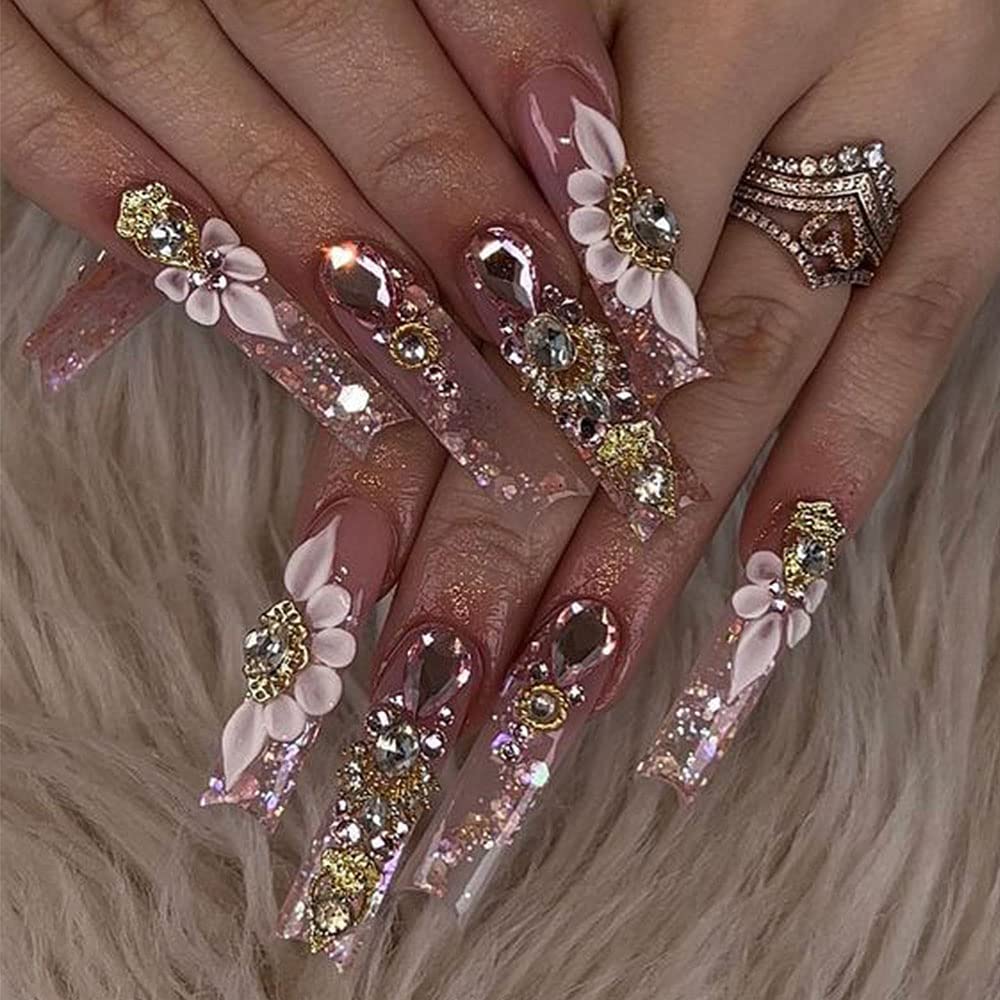 50pcs 3D Gold Nail Charms for Acrylic Nails Mix Styles Rhinestones for Nails Metal Nail Jewels for Nail Art Shiny Zircon Nail Rhinestones Alloy Nail Charm Pearl Nail Gems Cute Charms for Nails Design