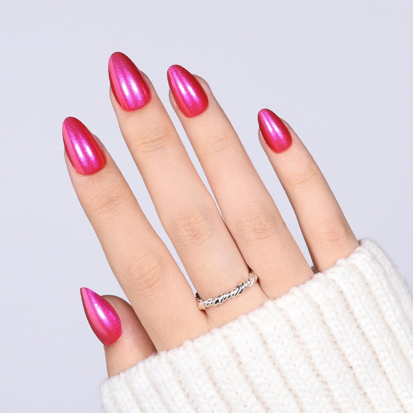 Leefrei Red Press on Nails - Short Almond Glossy Shimmer Velvet Red Fake Nails, Soft Gel Reusable Nails Press ons for Women, 32 pcs in 16 Sizes False Nails Kit with Glue, Velvet Flame