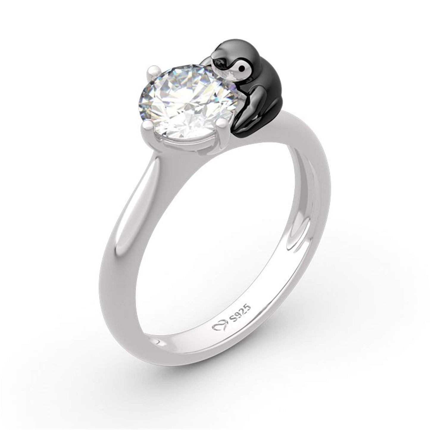 Jeulia "Keep Your Cool Penguin Round Cut Sterling Silver Ring Fashion Anniversary Promise Engagement Wedding Ring Set for Her With Gift Jewelry Box (5)