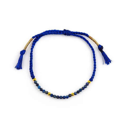 GEMSYMPHONY Lepis Lazuli Gemstone Beads Braided Bracelet – 3.5mm Natural Stone Beads, Handmade Adjustable Braided Rope Bracelet, Healing Crystal Jewelry for Men & Women, Unisex Boho Gift
