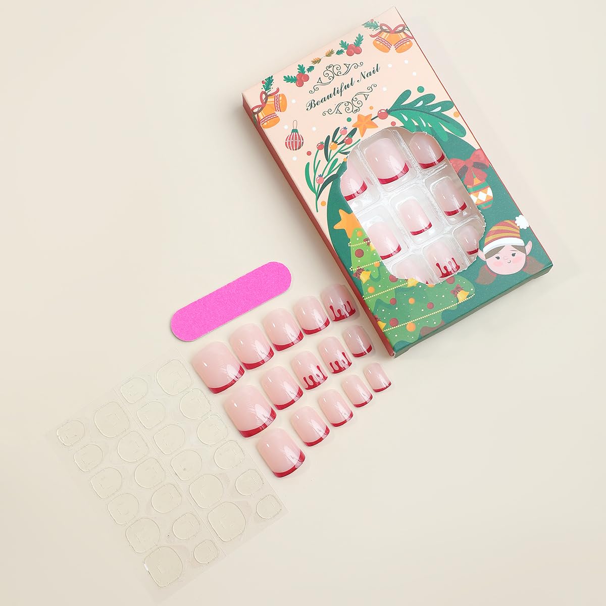 Halloween Press on Nails Short Square Fake Nails Blood French Tips Acrylic Nails Squoval False Nails with Designs Bleed Wound Glue on Nail for Women Girls Nail Decoration 24Pcs