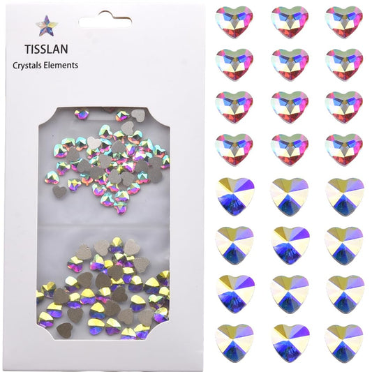 Tisslan 100pcs 2 Size Mix Heart Nail Decoration Crystals Ab Diamond Rhinestones Flatback Charms Supplies