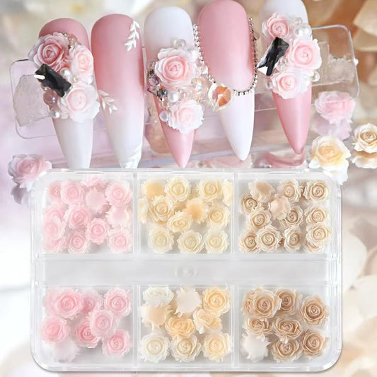 Chunmeng 3D Flowers Nail Charms - Flat-Back Resin Rose Camellia Flower Nail Art Decoration for Wedding Bride Manicure Supplies Party Manicure