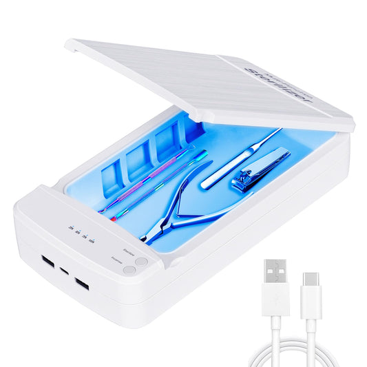 TAKIYA Nail Tool Cleaning with Blue Light, USB Portable Cleaner Machine, Nail Tips Art Tech Must Haves for Salon, Tweezers, Phone, Jewelry, Key, Watch, White