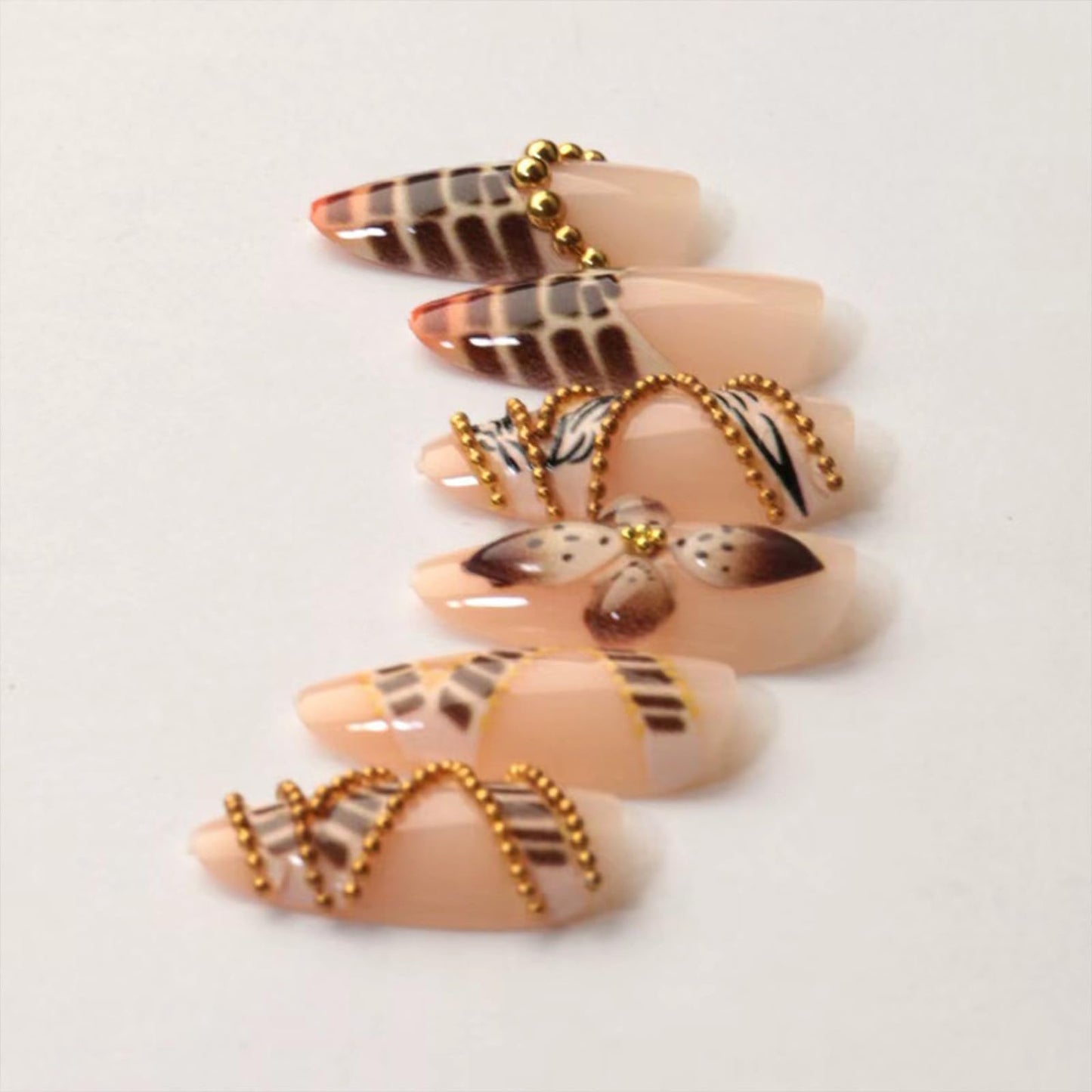 SINHOT Press on Nails - Medium Almond Fake Nails, Glossy Finish, Zebra Stripes & 3D Flower, DIY Artificial False Nail Art - 24 Pcs Nail Kit with Glue
