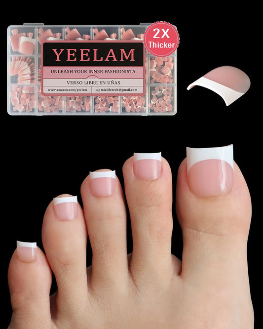 YeeLam Toe Nail Press Ons – Sharp Square French Tip Toenail Press Ons, 300 Pcs Baby Pink Toe Nail Tips, Affordable Luxury Press On Toenails for Women