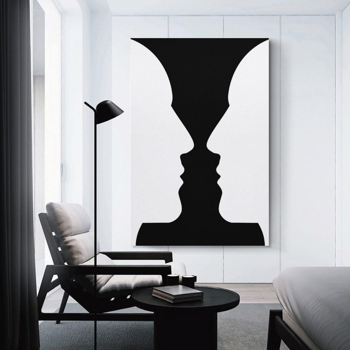 Optical Illusion Vase Faces Canvas Printing Wall Art Prints Posters Black And White Minimalist Scandinavian Wall Decor for Living Room Bedroom Office Study Classroom Modern Home 12x18inch(30x45cm)