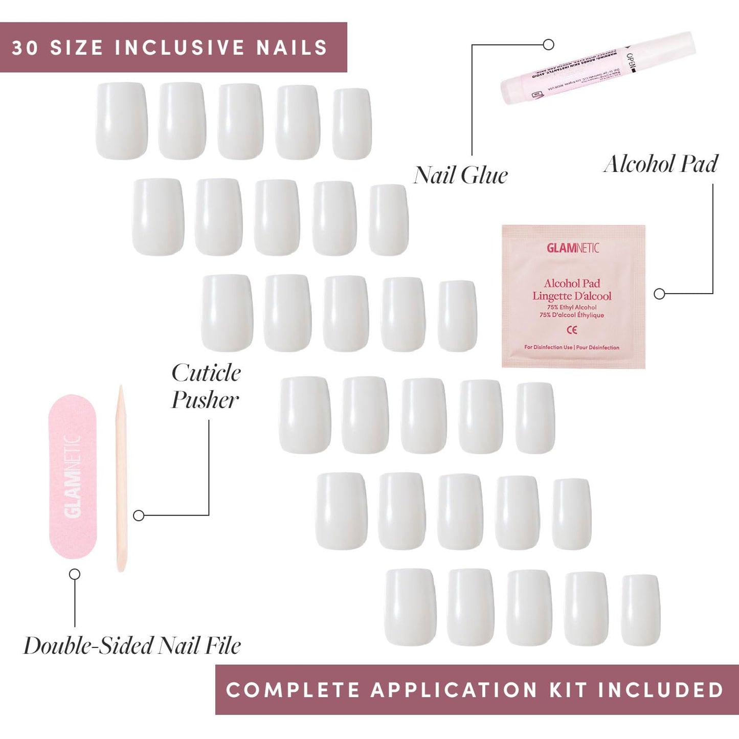 Glamnetic Press-On Nails Bundle - Bailey & Hailey | Medium Square Fake Nails, Sheer White Glazed | Glazed Short Almond False Nails | Reusable, Salon-Quality Nail Kits