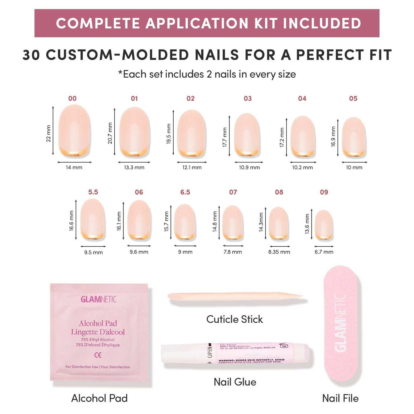 Glamnetic Press-On Nails Bundle - Candy Corn, Goal Digger & Berry Fizz | Oval Glazed Fake Nails with Ombre Design | Natural Round False Nails with Gold Foil | Short Oval Magenta Nails with